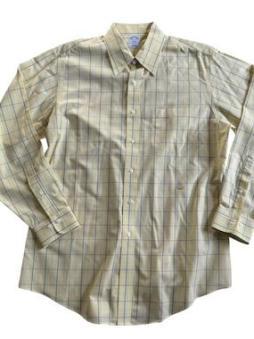 Brooks Brothers Yellow and Blue Plaid Long-Sleeve Dress Shirt